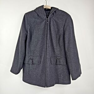 Fleet‎ Street Women's Size Large Gray Wool Blend Coat Hooded Pockets
